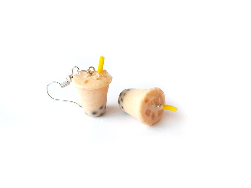 Bubble milk tea earring - 耳環/耳夾/耳骨夾 - 貴金屬 