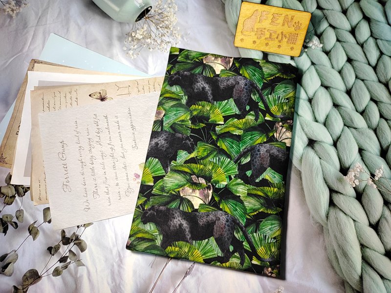 Animal Series - High Quality Thin Cotton Fabric Black Panther Cloth Book Cover in Dark Jungle - Cloth Book Cover Suitable for A5-25K - Book Covers - Cotton & Hemp 