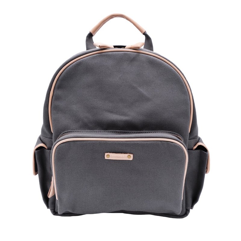 Leather trim small backpack gray - 背包/後背包/書包 - 棉．麻 灰色