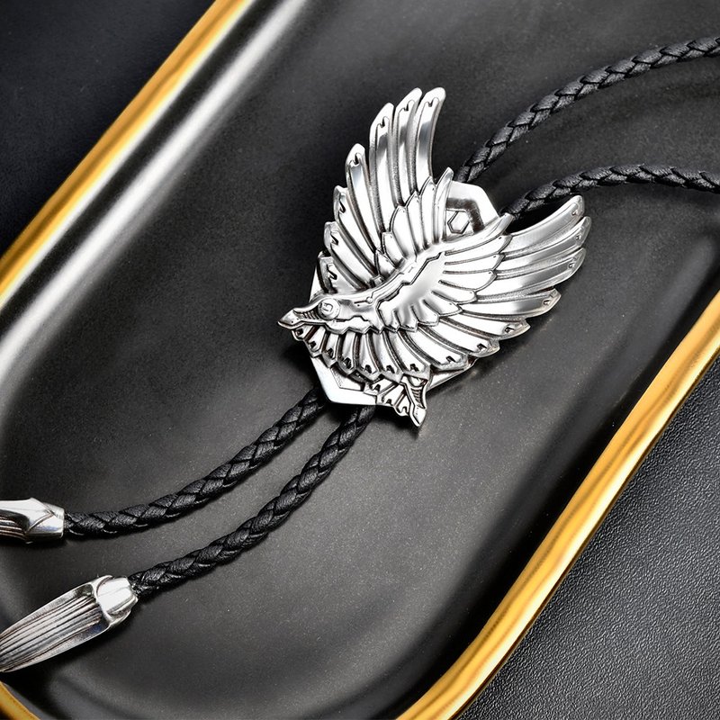 自由之翼 翅膀 保羅領帶 Bolo Tie 皮革項鍊 皮繩領帶 長項鍊 - 領帶/領帶夾 - 人造皮革 銀色