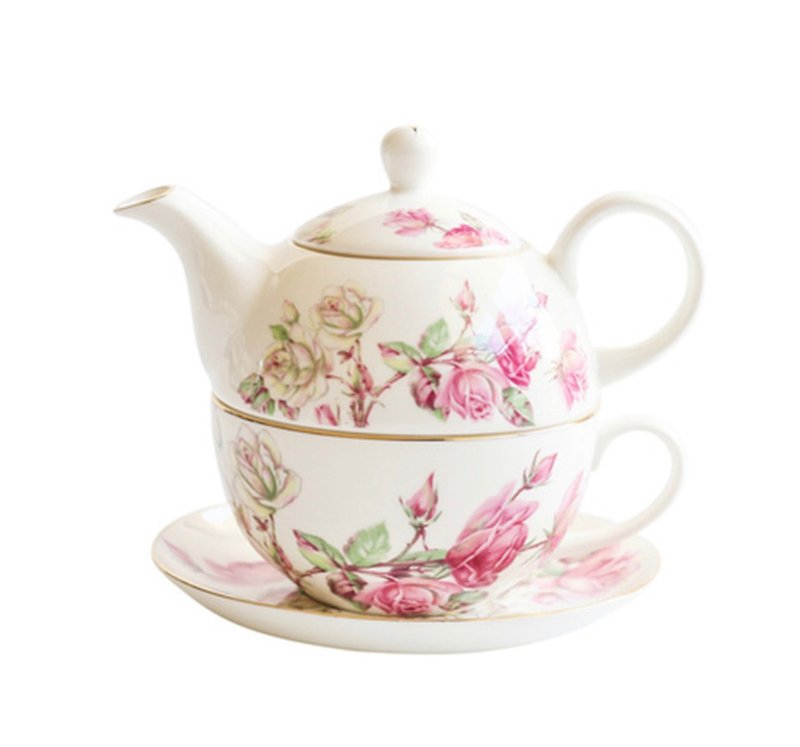 英國Aynsley 紅玫瑰系列 骨瓷獨享杯壺組 - 茶具/茶杯 - 瓷 粉紅色