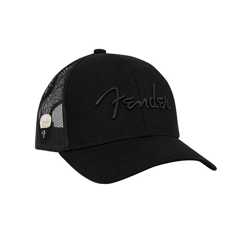 Snap Back Pick Holder Trucker Hat - หมวก - ผ้าฝ้าย/ผ้าลินิน สีดำ
