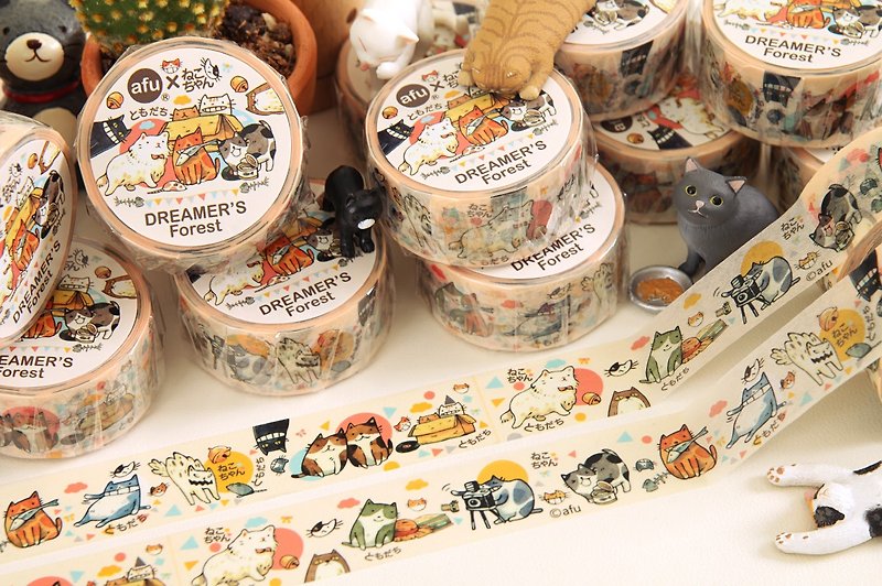 Afuイラストペーパーテープ -  100種類の猫の生活|友達|日本と紙テープ|日本製 - マスキングテープ - 紙 ピンク