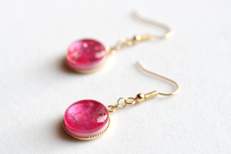 Resin Art Round Earrings - Togenro - ต่างหู - เรซิน สึชมพู