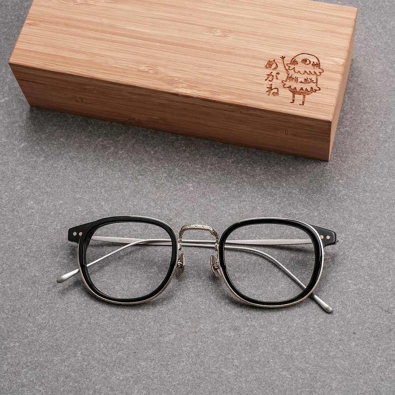 Korean retro gold titanium metal gradation glasses frame black silver - กรอบแว่นตา - วัสดุอื่นๆ 