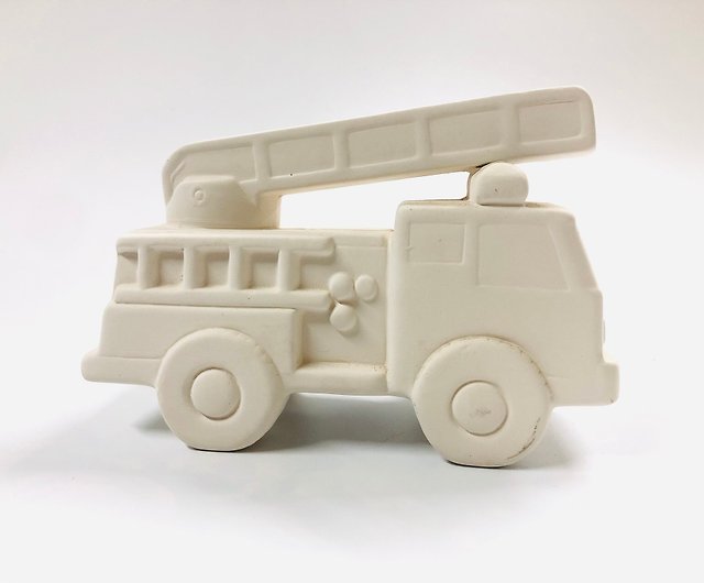 陶器 DIY 消防車セラミックホワイト貯金箱防疫材料パッケージ (塗装 