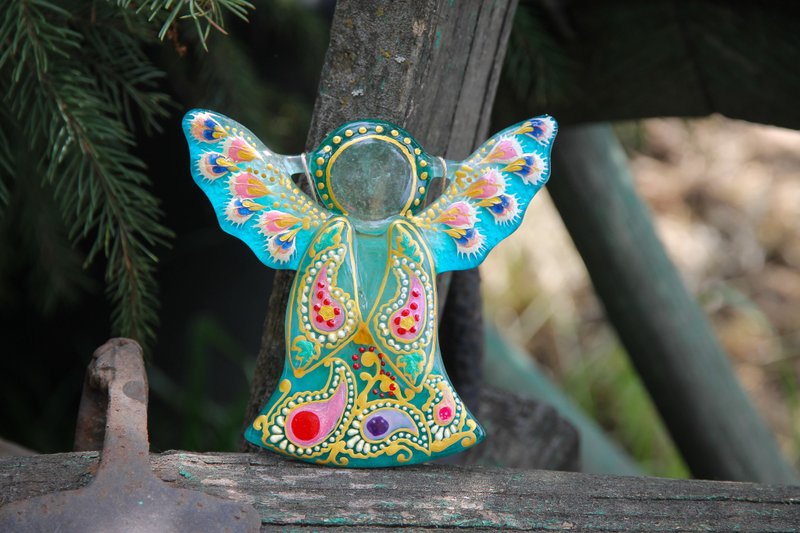 Little Guardian Angel Painted Wall Hanging Cute Colorful Personalized Gift - 壁貼/牆壁裝飾 - 玻璃 橘色