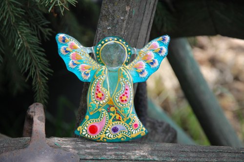 BellezzaArtGlass Little Guardian Angel Painted Wall Hanging Cute Colorful Personalized Gift