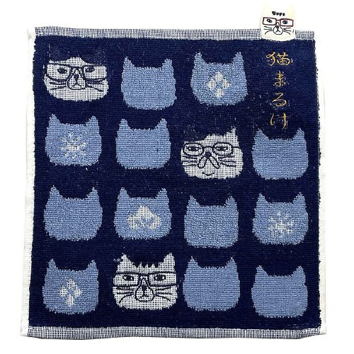 Kusuguru Japan Kusuguru Japan貓丸系列絨毛刺繡 提花毛巾 手帕 經典款 藍色