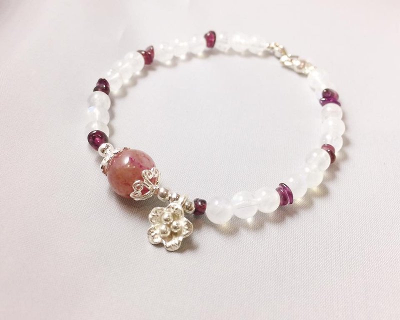MH sterling silver natural stone custom series _ flower and love _ limited edition - Bracelets - Gemstone Red