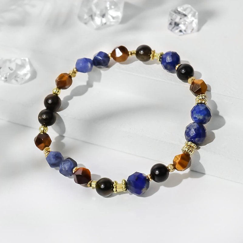Star Ocean (Female) | A98 Yellow Tiger's Stone Blue Lapis Stone Sands Obsidian Crystal Bracelet - Bracelets - Gemstone Blue