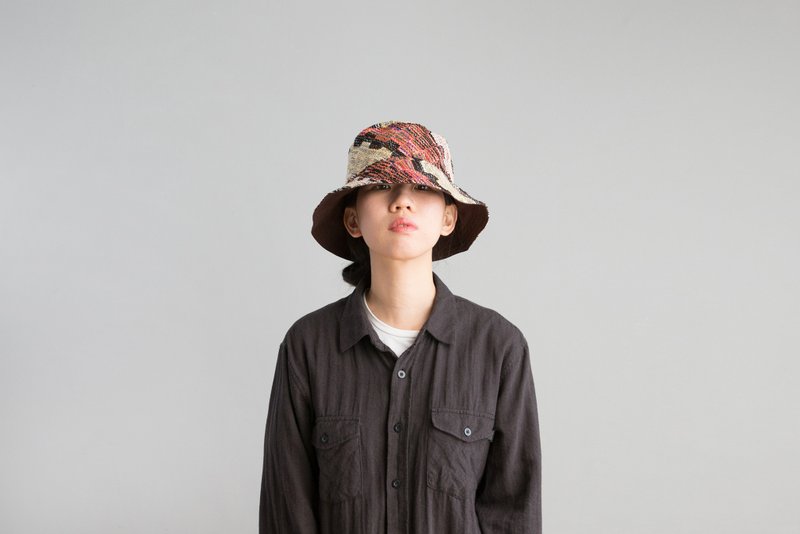 Double-sided fisherman hat | woven jacquard cloth | earth color-hat brim enlargement | hat rope can be purchased - หมวก - ผ้าฝ้าย/ผ้าลินิน สีนำ้ตาล