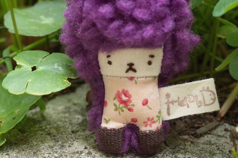 Mini Duo Bunny - grape hair color - cherry flowers - Keychains - Cotton & Hemp Purple