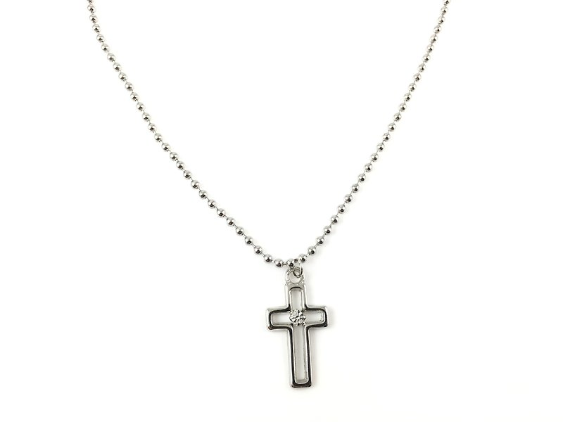 Silver rhinestone cross necklace (Swarovski rhinestones) - Necklaces - Other Metals Silver