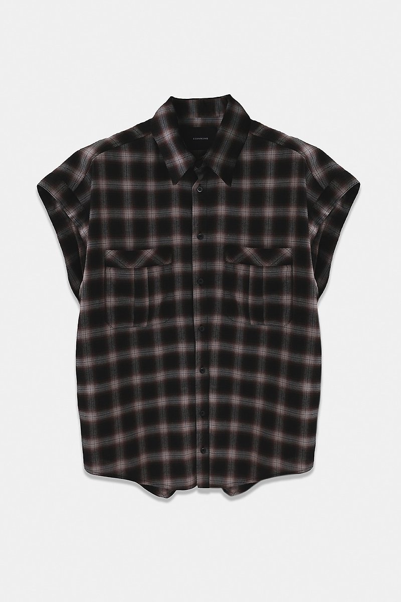 Plaid Saddle Shoulder Shirt - Men's Shirts - Cotton & Hemp Brown