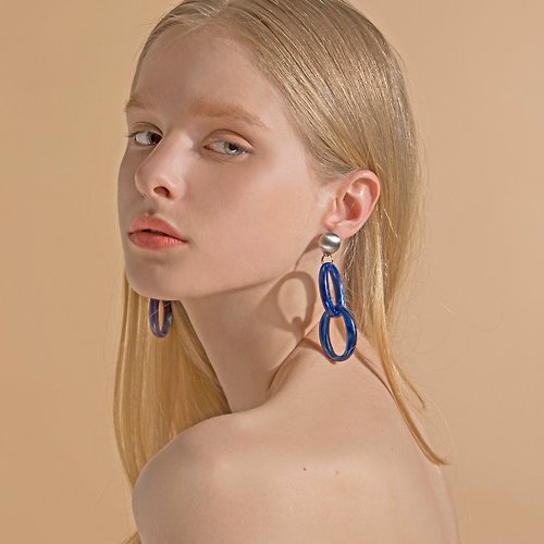 Mell 藍色大理石耳環 耳釘 耳夾