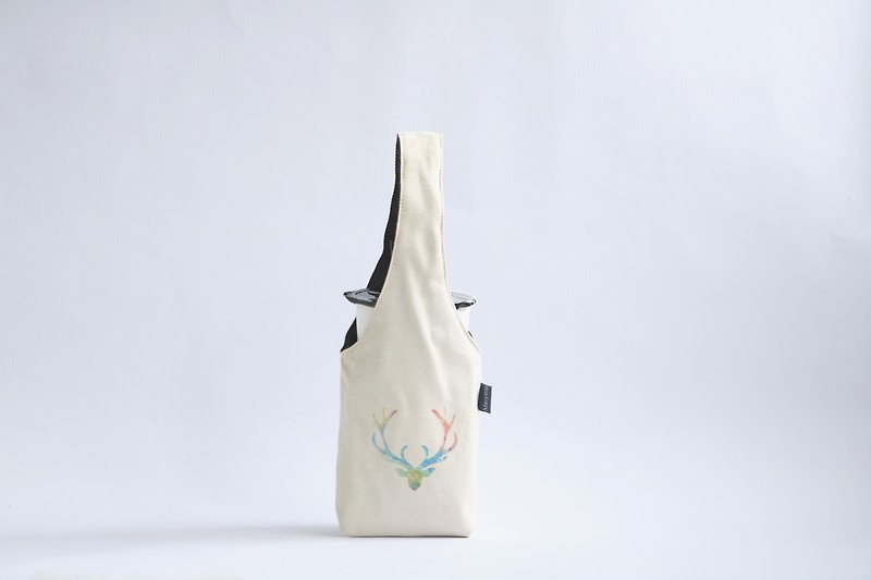 Double-sided environmental protection cup holder beverage bag-color antler inside changed to aqua blue - Beverage Holders & Bags - Cotton & Hemp Multicolor