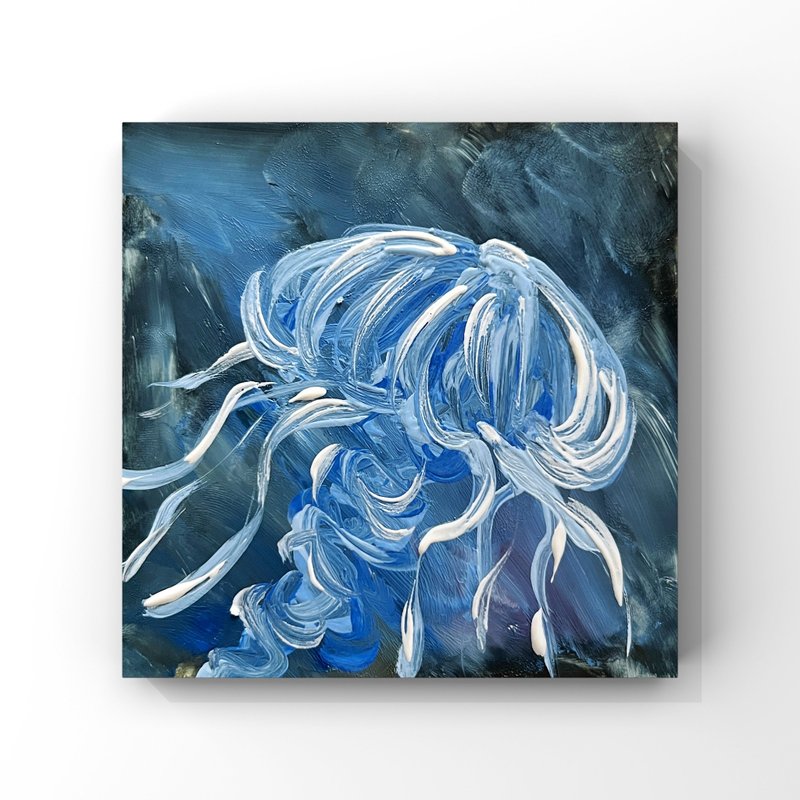 Jellyfish art Underwater painting Sea ocean nautical marine wall art original - Posters - Other Materials Blue