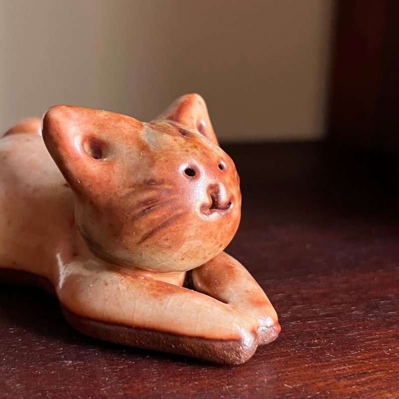 乖嘟嘟ㄉ橘貓 / 陶偶 / 志野釉 - 擺飾/家飾品 - 陶 橘色