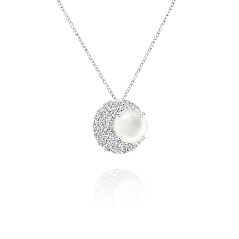 Ice Glass White Jade Diamond Necklace - Moon - Necklaces - Jade 
