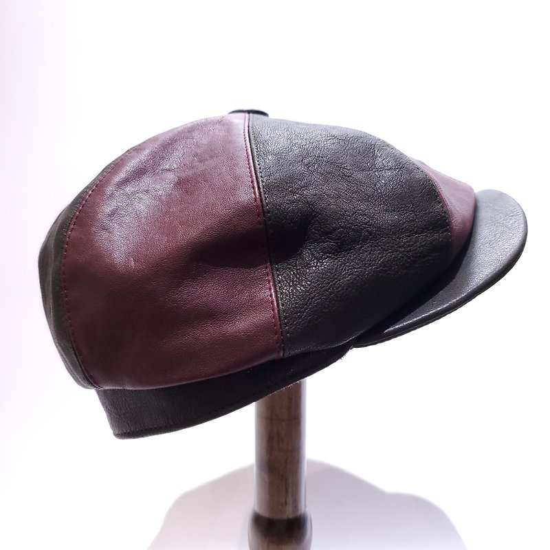 Italian lambskin purple and black leather octagonal hat - Hats & Caps - Genuine Leather Purple