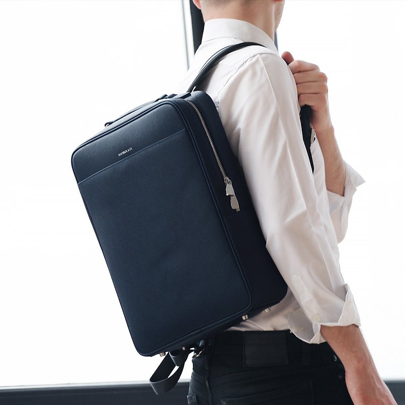 Maverick and Co. - Navy Metropolitan Business Backpack - Backpacks - Genuine Leather Blue