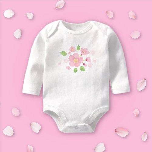 孩子陪你趣味童裝製造所 花見寶寶 櫻花 長袖包屁衣 白 嬰兒 彌月 滿月 禮物