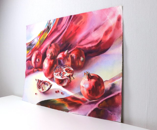 アーティスト Irina Zhunaeva によるザクロのオリジナルの水彩画手作り