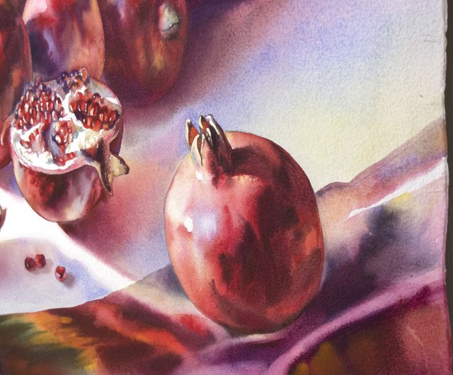 アーティスト Irina Zhunaeva によるザクロのオリジナルの水彩画手作り