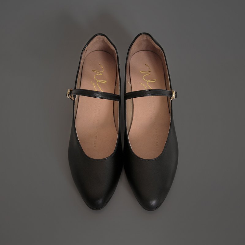 Mary Jane (Black) Black Low Heels | WL - Women's Leather Shoes - Genuine Leather Black