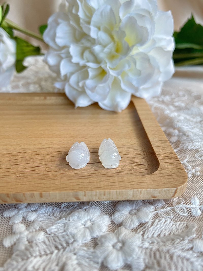 Ice White Jade Cicada/A Pair of Cicadas|Natural Burmese Jadeite - พวงกุญแจ - หยก ขาว