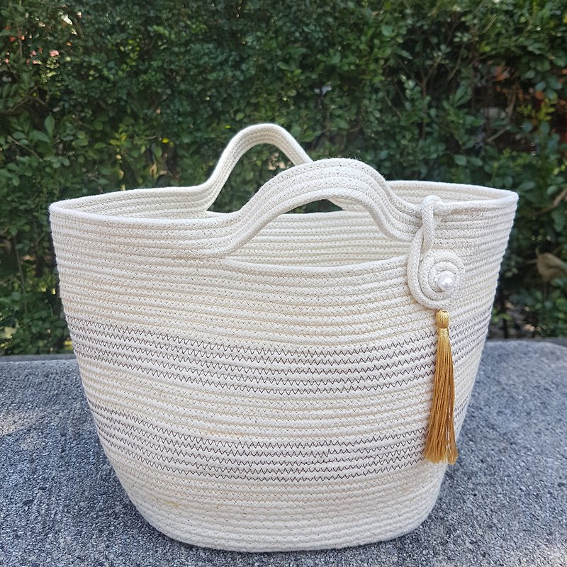 Tote Rope bag No.180212 - กระเป๋าแมสเซนเจอร์ - ผ้าฝ้าย/ผ้าลินิน ขาว