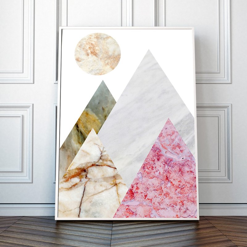 Pink Mountain Landscape with Moon Art Print - 壁貼/牆壁裝飾 - 紙 