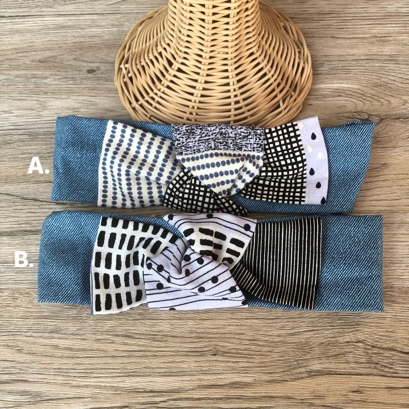 Geometric bow headband / リボンヘアバンド - Headbands - Cotton & Hemp Blue