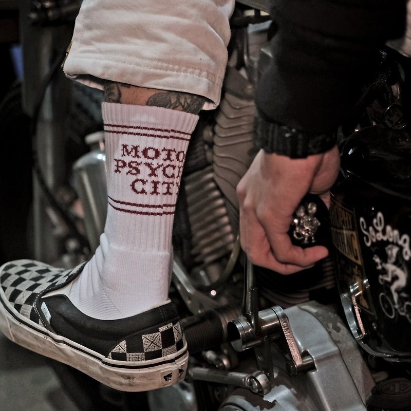 【Knockout】Motor Psycho City 襪子 毛巾底 復古 騎士 哈雷 - 襪子 - 棉．麻 