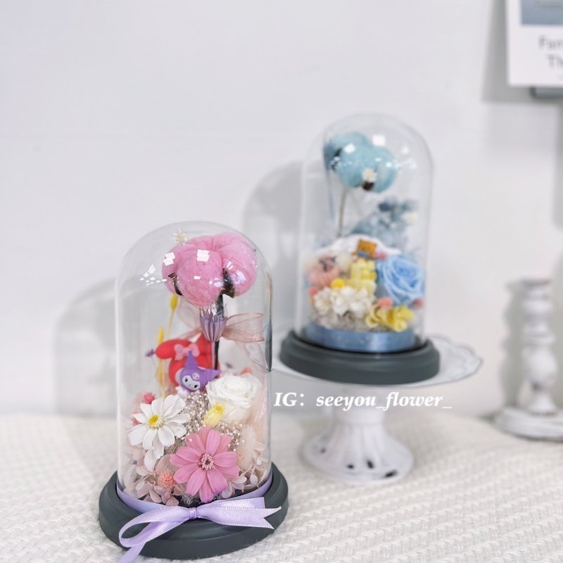 SeeYou・Sanrio Series Preserved Flower Glass Cup - ช่อดอกไม้แห้ง - พืช/ดอกไม้ สีน้ำเงิน