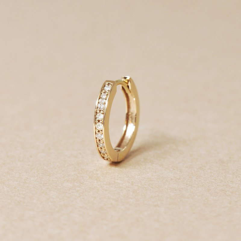 【Solo Earring】 14K/10K 鑽石易扣圈形單邊耳環 (大) (黃金) - 耳環/耳夾/耳骨夾 - 貴金屬 