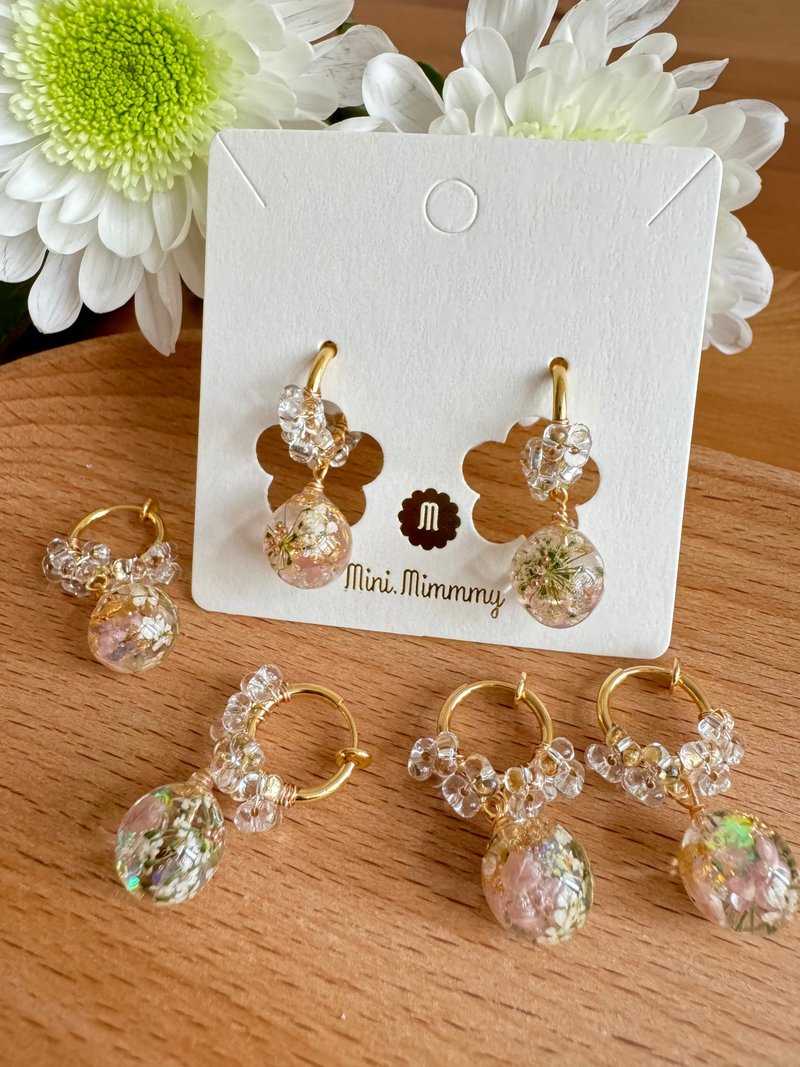 Japanese white lace bob fishing amphibole earrings - ต่างหู - เรซิน ขาว