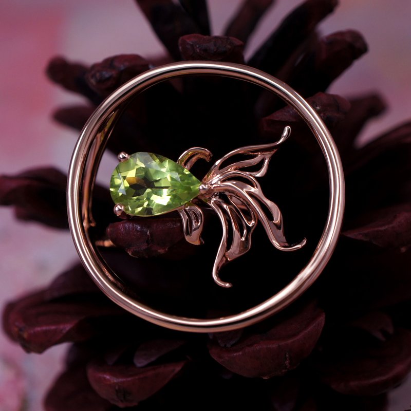 GOLD FISH - Peridot 18K Rose Gold Plated Silver Ring - General Rings - Gemstone Green