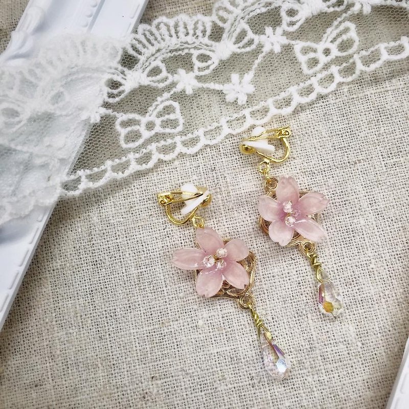 Sakura Earrings with Crystals - Earrings & Clip-ons - Other Materials 