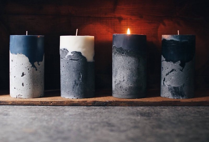 Shan Ling Page-Chiseled Cement Candle-Large - เทียน/เชิงเทียน - ปูน ขาว