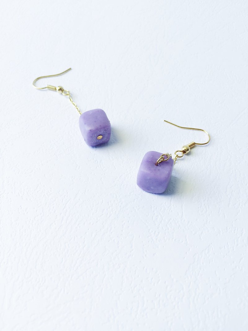 Cube Clay Hook Earrings - Jelly Violet - Earrings & Clip-ons - Clay Purple