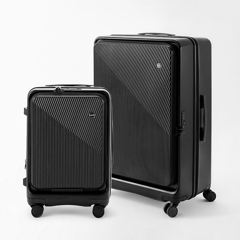 Dreamin Inno Series 20+24-inch Front-Opening Luggage/Carry-on Suit - Stone Black Set - กระเป๋าเดินทาง/ผ้าคลุม - พลาสติก สีดำ