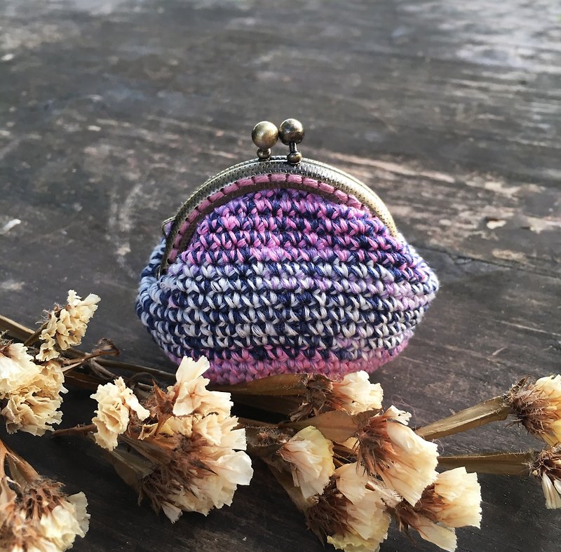 Mama の hand-woven mouth gold package - gradient lavender / export gold bronze mini bag / purse - Coin Purses - Cotton & Hemp Purple