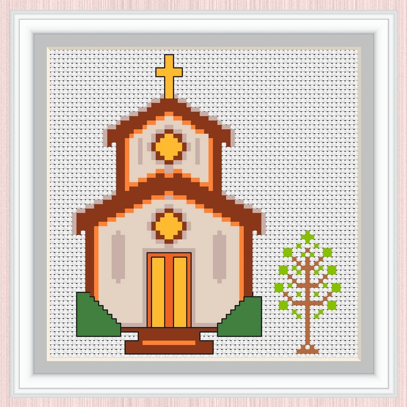 Catholic Church Cross Stitch Pattern | Small Church | Basilica - 手工藝教學/工具書 - 其他材質 