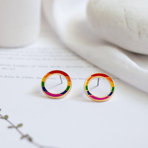 Little OH! 手工飾品 響應平權 彩虹 Rainbow LGBT 彩虹圈 耳環 夾式耳環