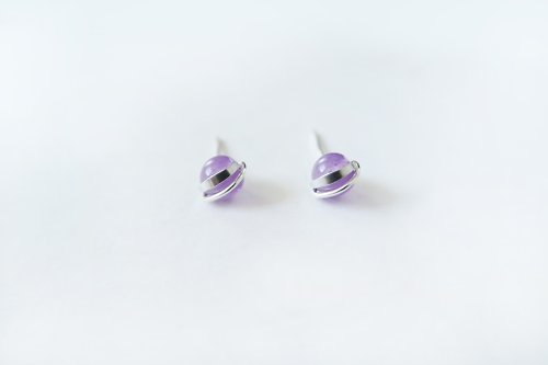 COOL & HOT 925純銀 小巧亮紋 天然紫水晶 耳針耳環 一對