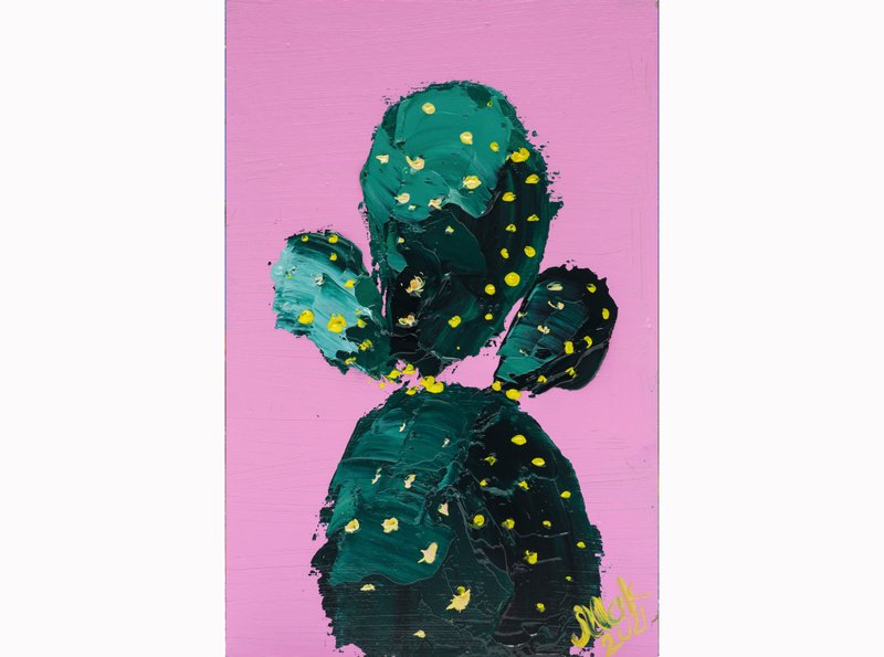 Cactus Painting Desert Oil Original Art Prickly Pear Cactus Painting Arizona Art - โปสเตอร์ - วัสดุอื่นๆ สึชมพู