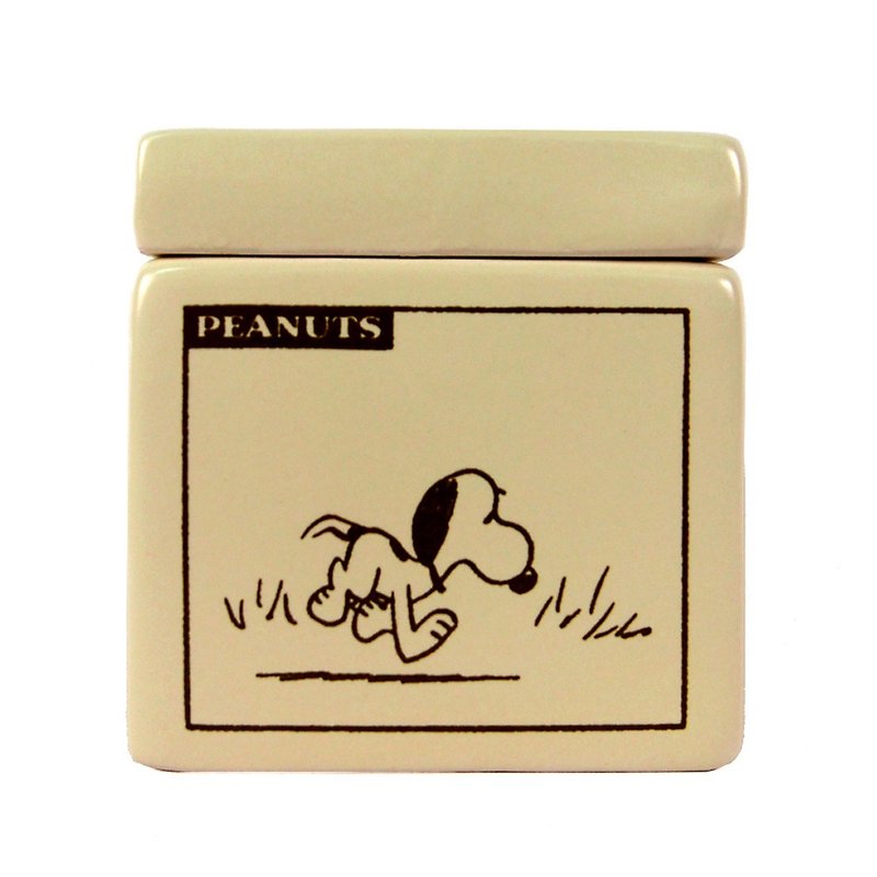 Snoopy Square Collection Box [Hallmark-Peanuts Snoopy Ornaments] - กล่องเก็บของ - ดินเผา สีกากี