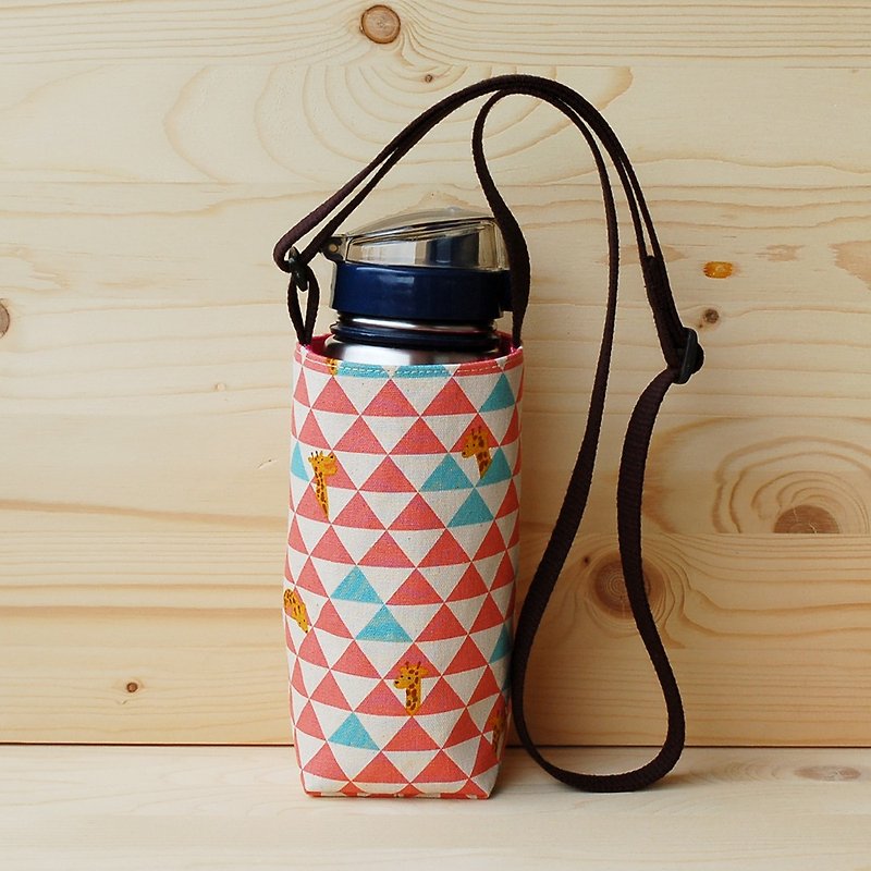 Triangle grid giraffe oblique back adjustable water bottle bag_pink - Beverage Holders & Bags - Cotton & Hemp Pink